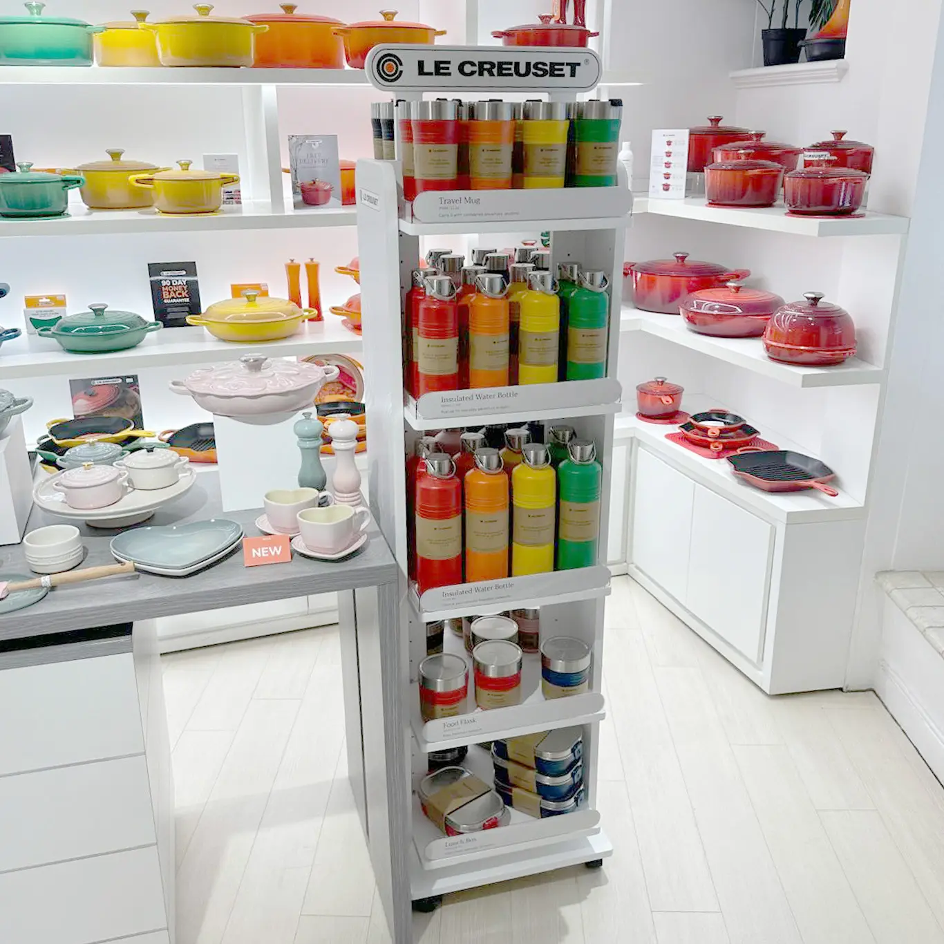 Completed Le Creuset On The Go freestanding retail display