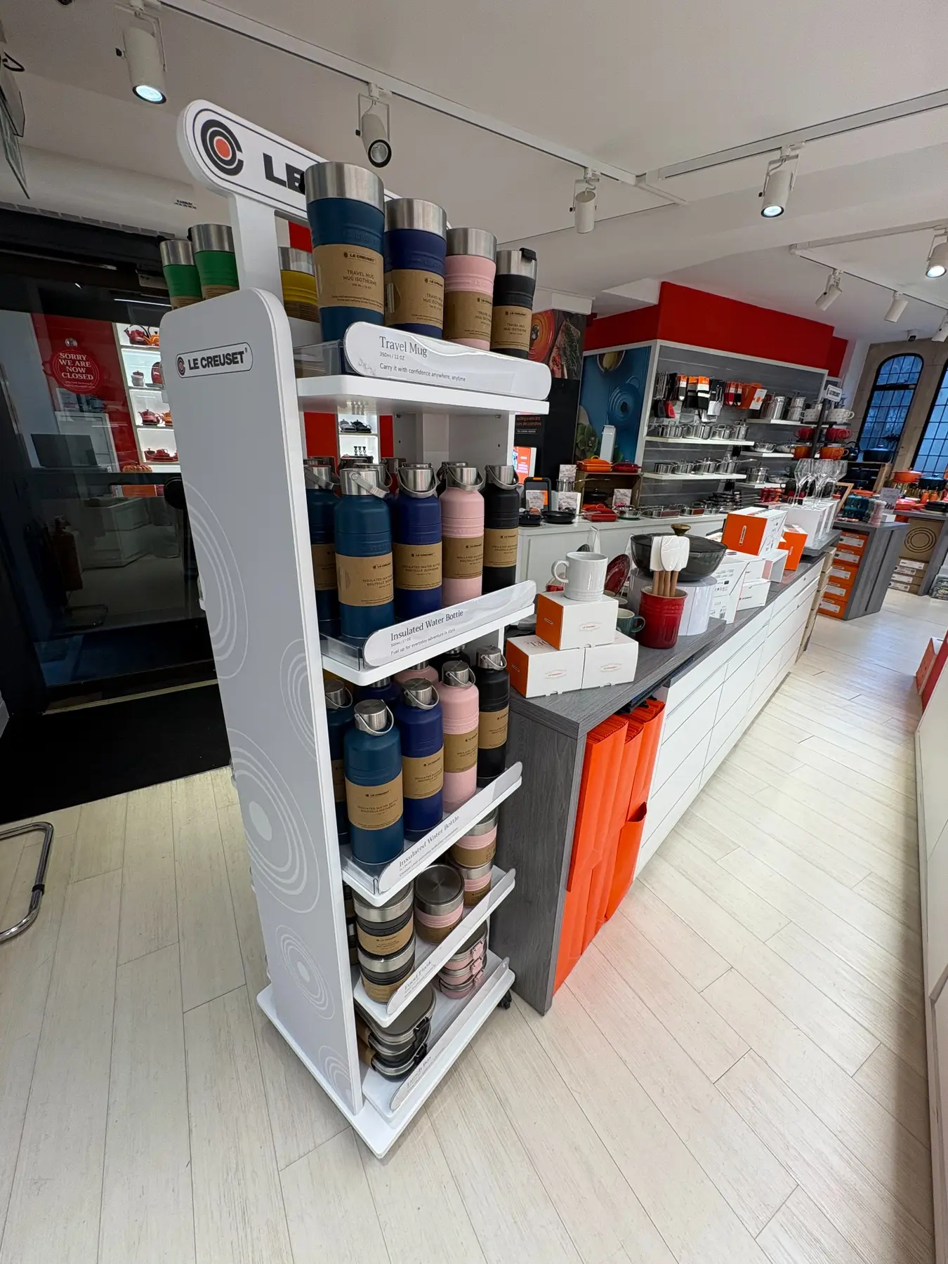 Completed Le Creuset On The Go display stocked with products in store