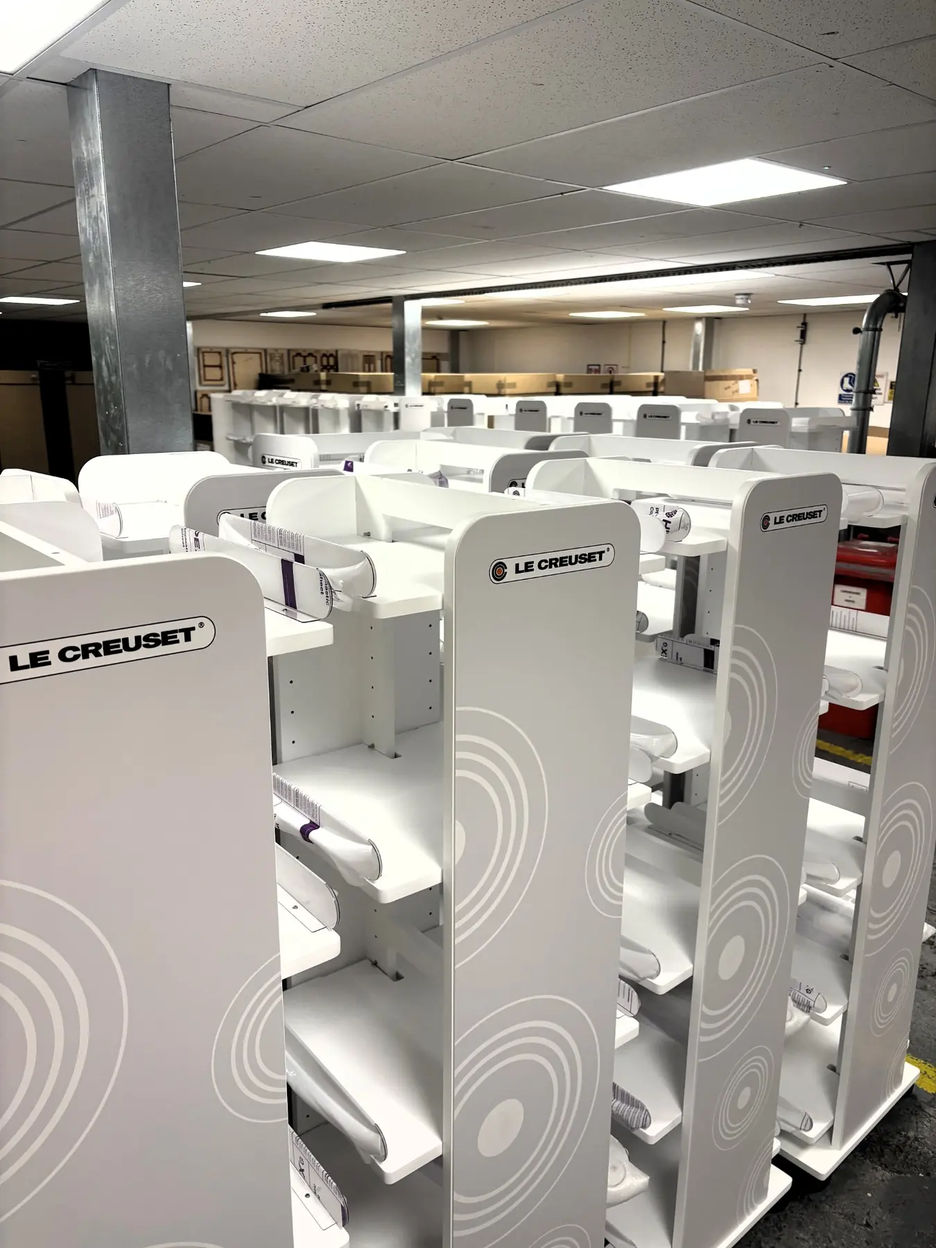 Le Creuset display units grouped during production at DisplayMode