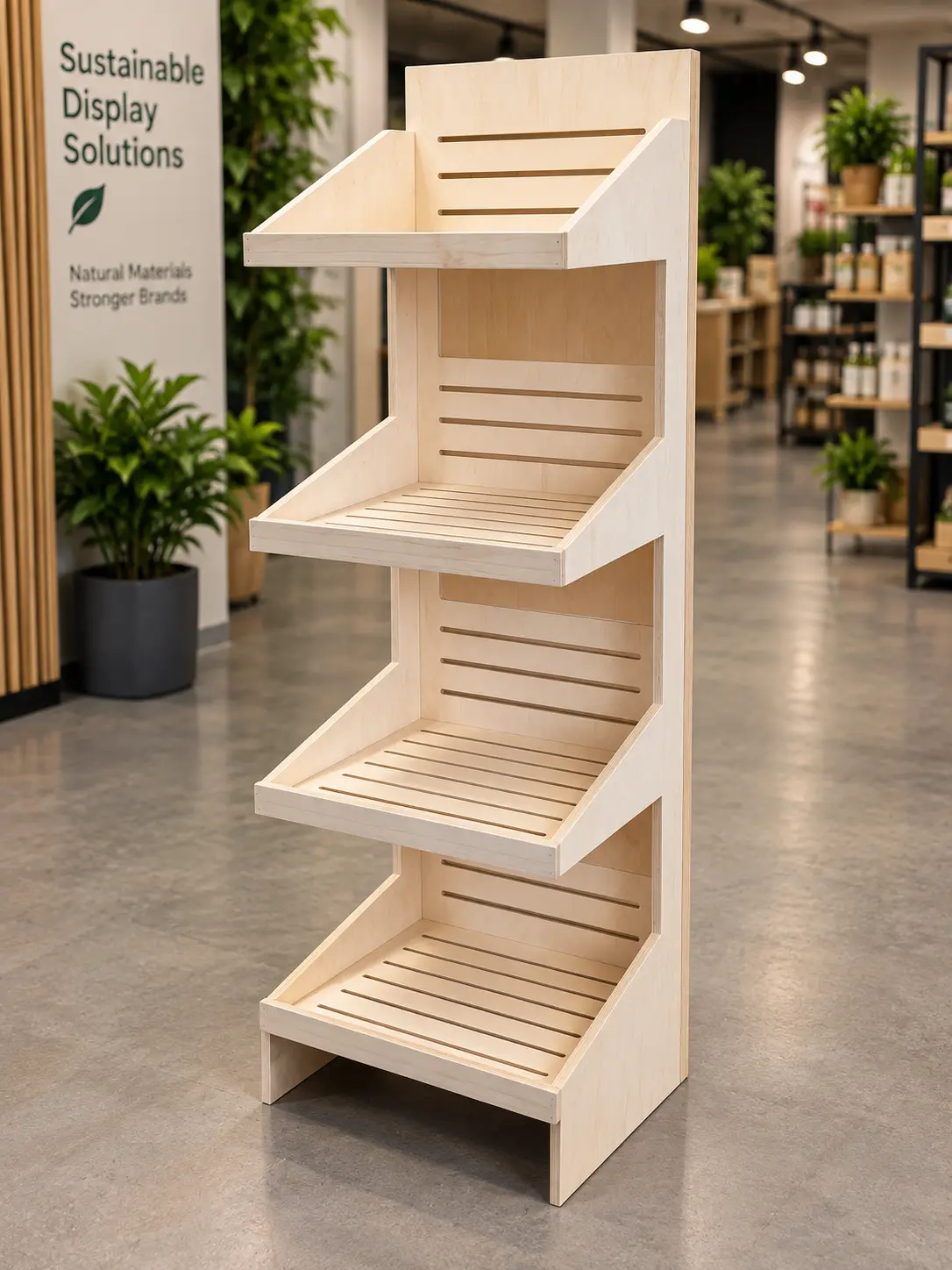 Natural plywood freestanding retail display